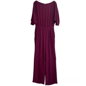 Diane Von Furstenburg Lucy wide leg dolman sleeve maroon crepe jumpsuit, size 10